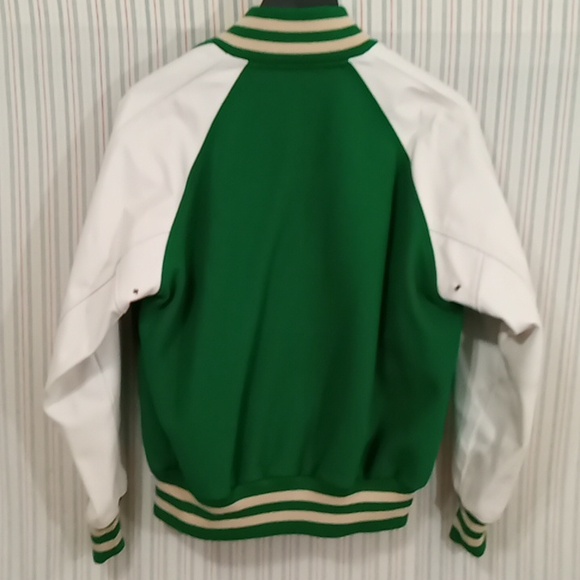 Green Wool And White Leather Letterman's Jacket - Picture 6 of 13